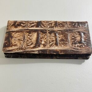 Brahmin Brown Hornback Crocodile Alligator Leather Long Bifold Wallet Womens